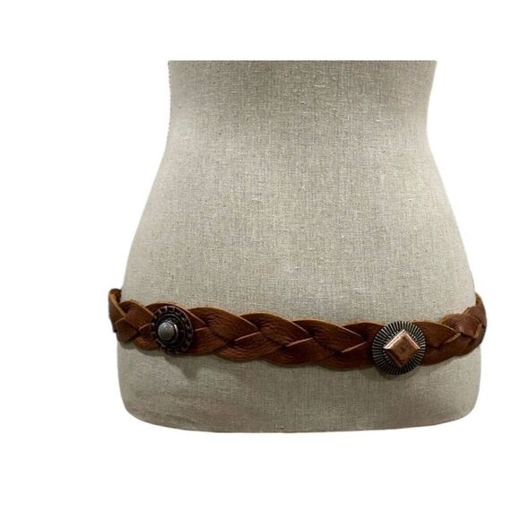 ✨Bebe cognac braided leather belt with turquoise details sz s/m✨ main image 10